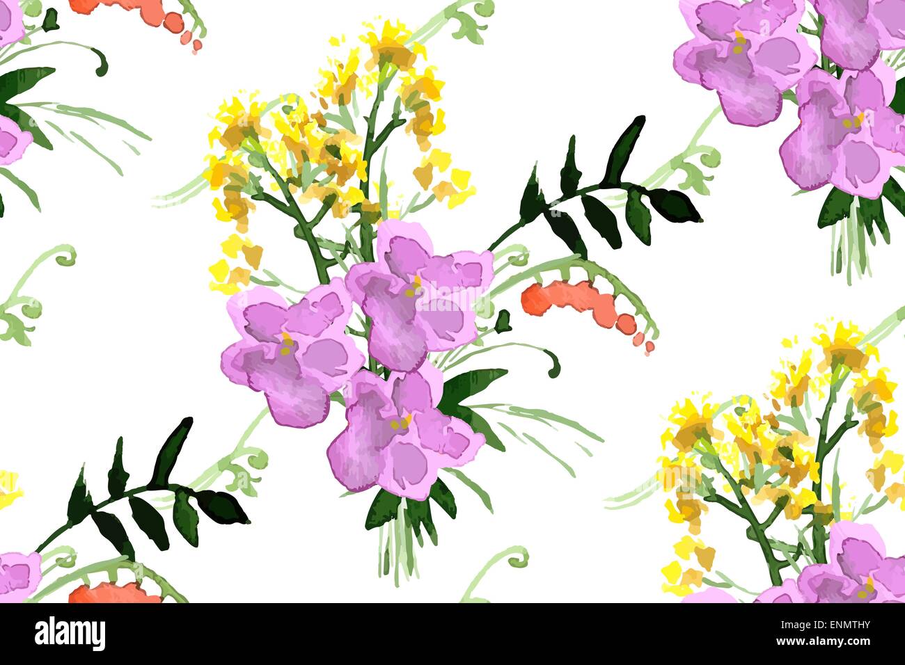 Wild flowers seamless pattern on white background vector illustration ...