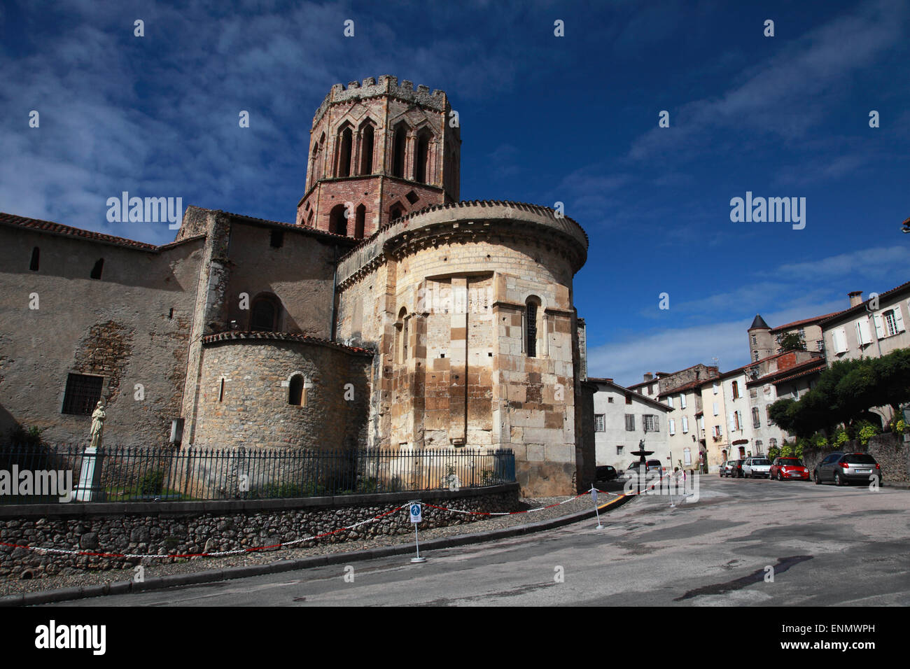 The Romanesque Cathedral of Saint-Lizier in the small town of Saint-Lizier in Ariege, south west France Stock Photo