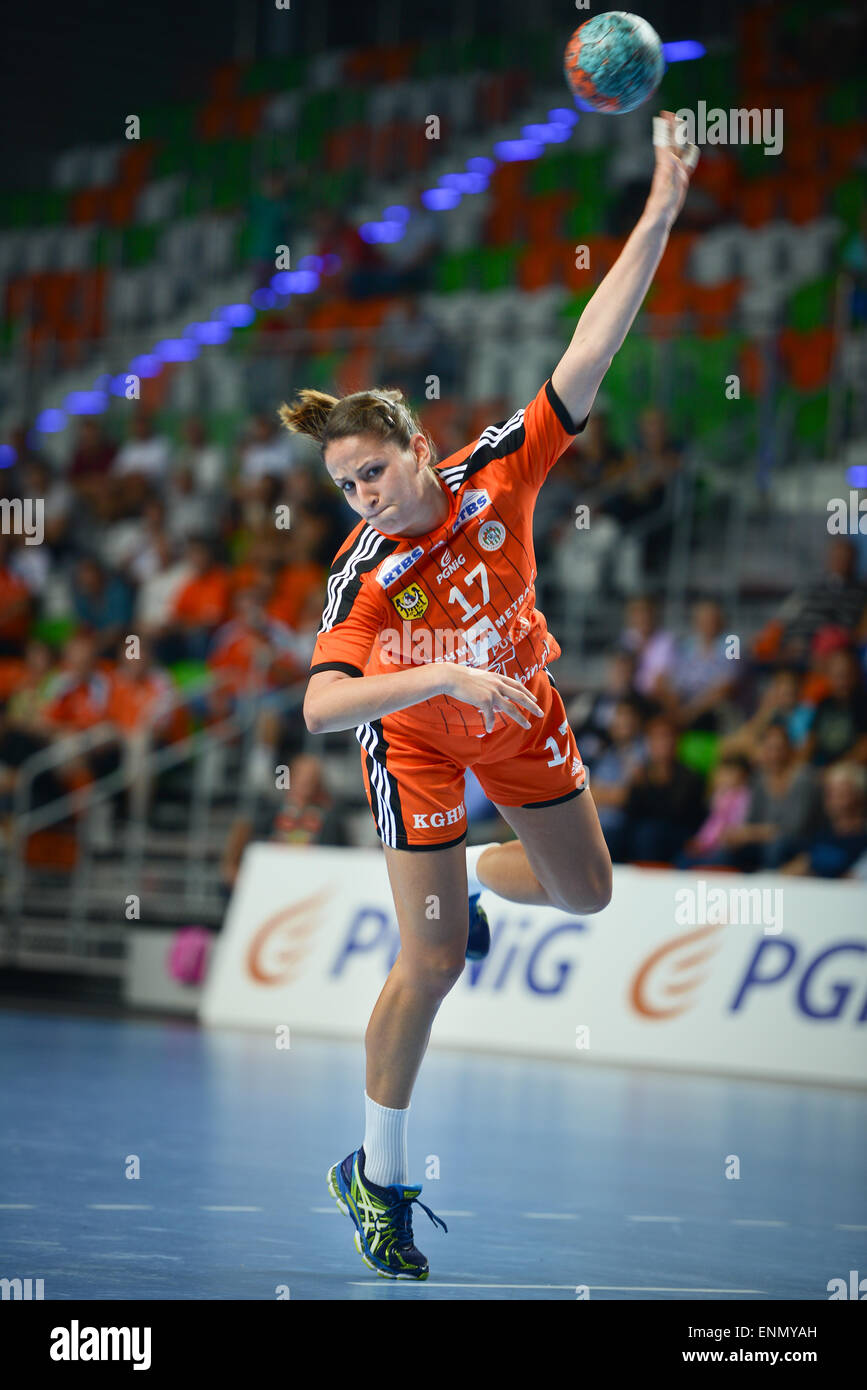 LUBIN, POLAND - SEPTEMBER 7, 2014: Sanja Premovic during match PGNiG Superleague Women in handball Stock Photo