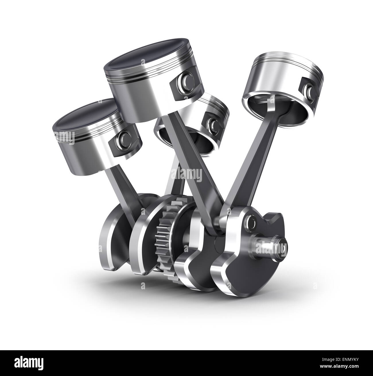 Engine pistons and cog. 3D image. Stock Photo