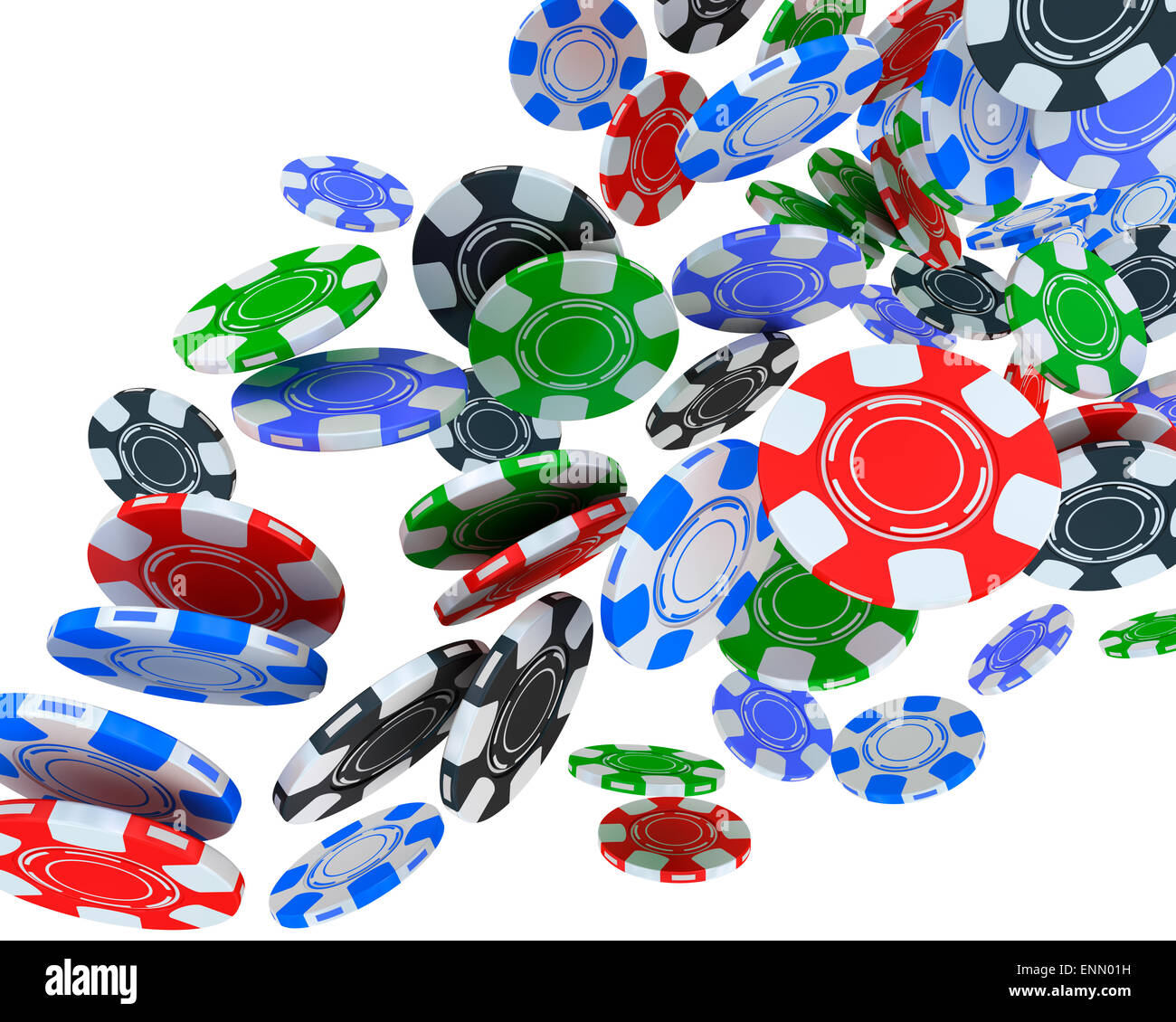 Poker chips falling on white background Stock Photo Alamy