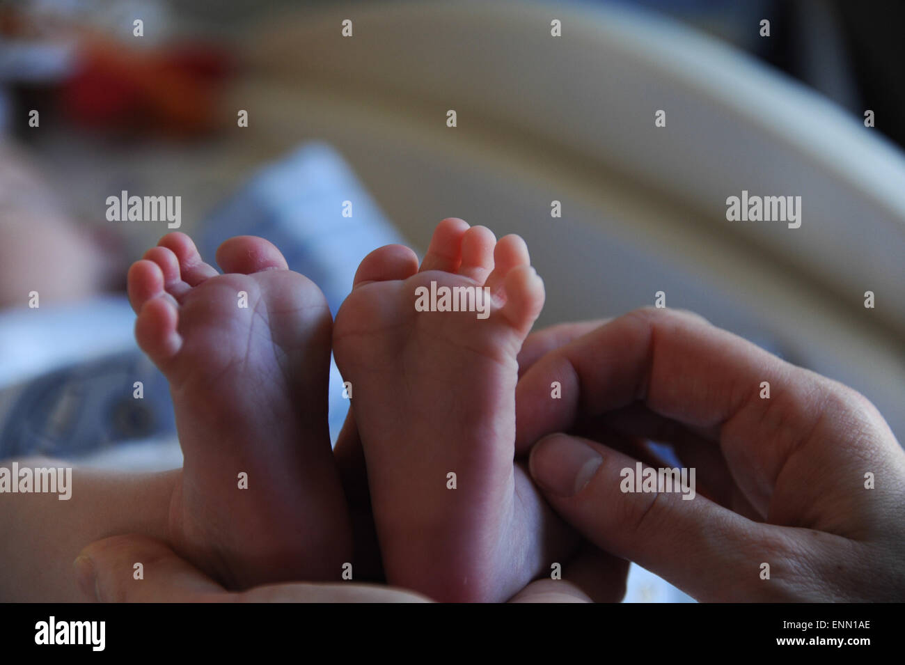Tiny toes on a baby's feet Stock Photo