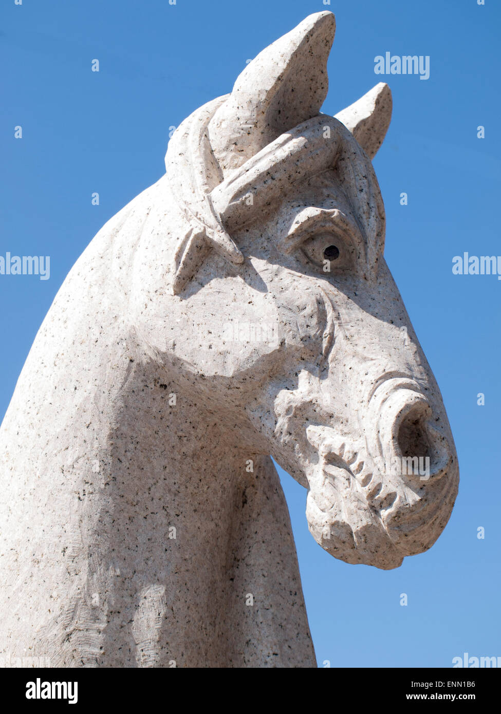a carving of a horse head outside a chinese restaurant in Cleveland, Ohio Stock Photo