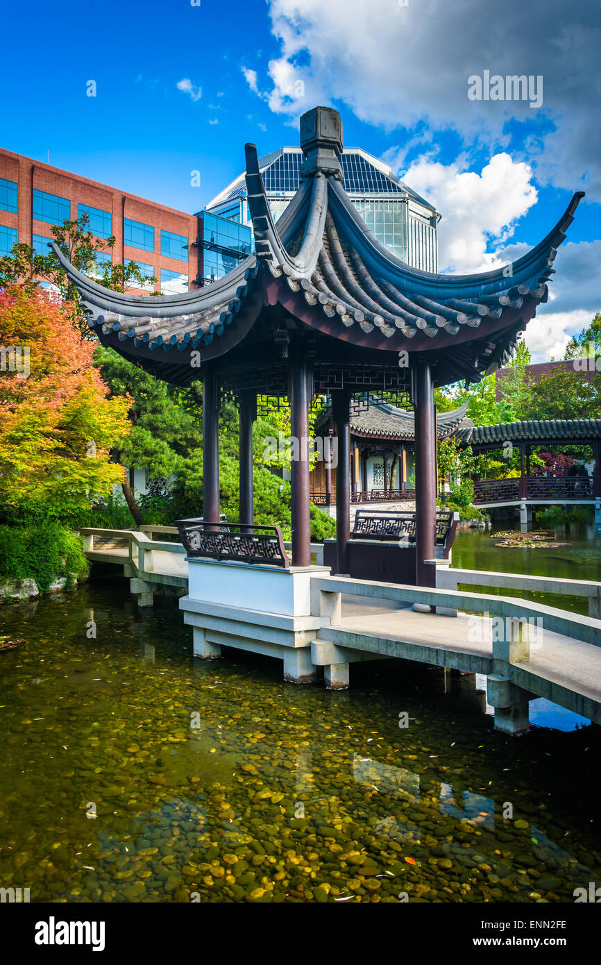 Pagoda at the Lan Su Chinese Garden, in Portland, Oregon. Stock Photo