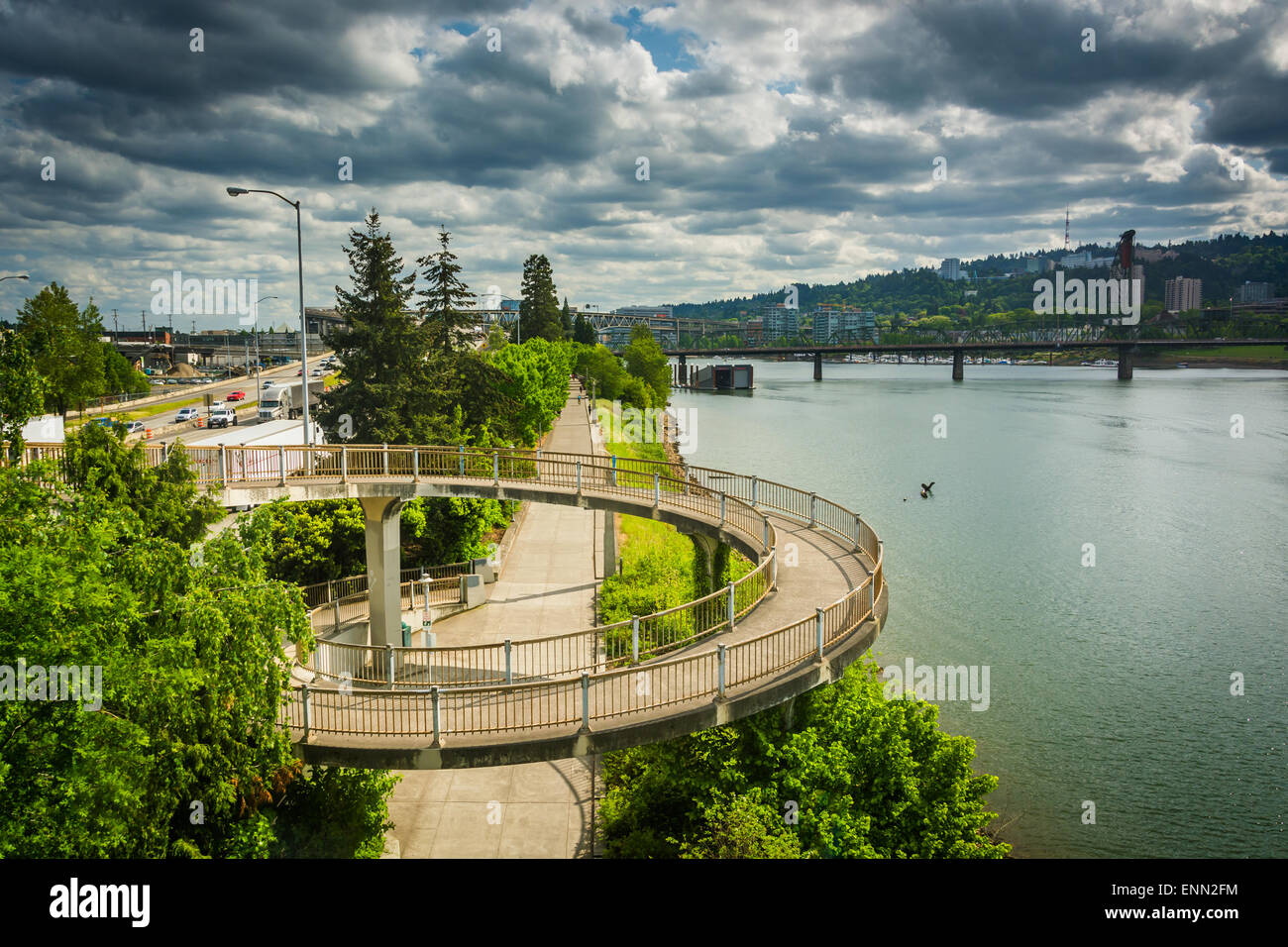 Pedestrian ramp to the Morrison Bridge, in Portland, Oregon Stock Photo