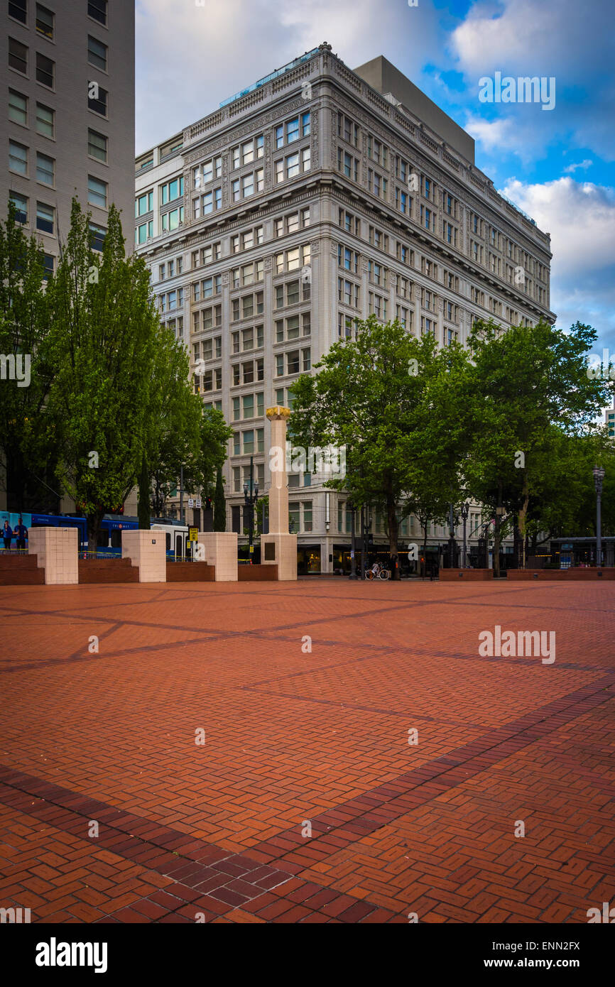 Pioneer Courthouse Square and buildings in downtown Portland, Oregon. Stock Photo