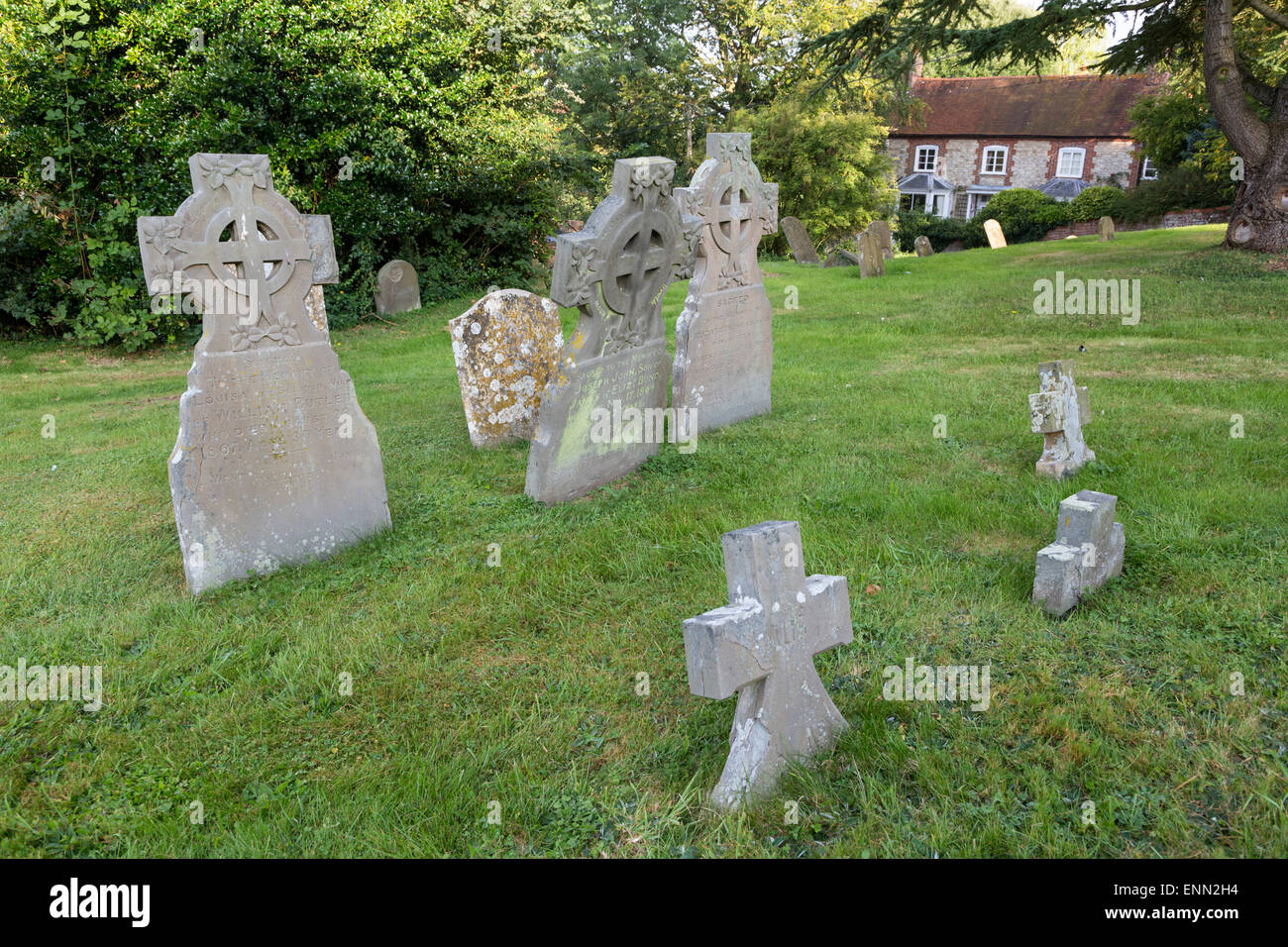 UK, England, Ewelme.  Tombstones in Cemetery of St. Mary the Virgin Church. Stock Photo