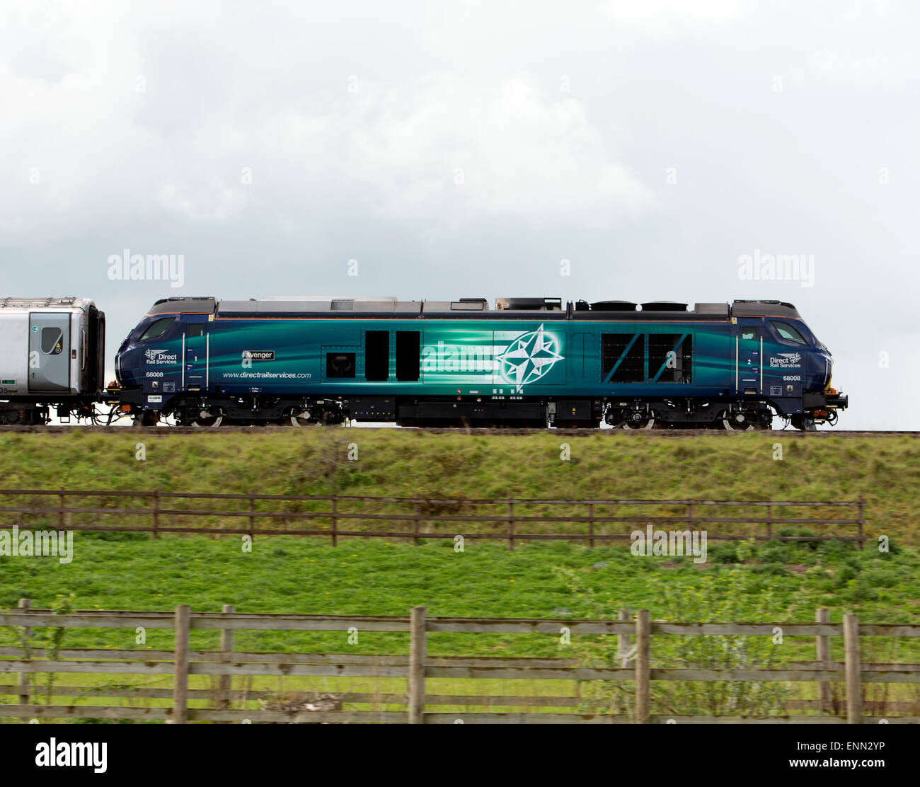 DRS class 68 diesel locomotive at speed, Warwickshire, UK Stock Photo