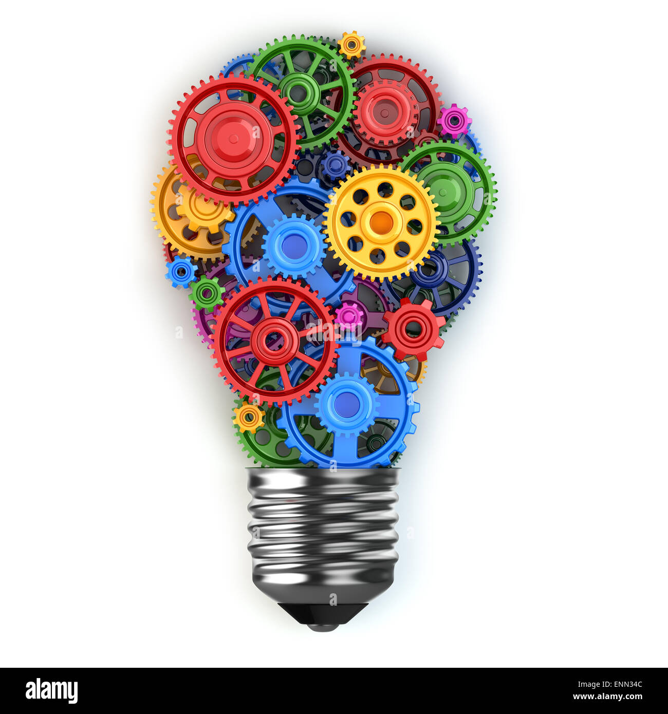 Light bulb and gears. Perpetuum mobile idea concept. 3d Stock Photo