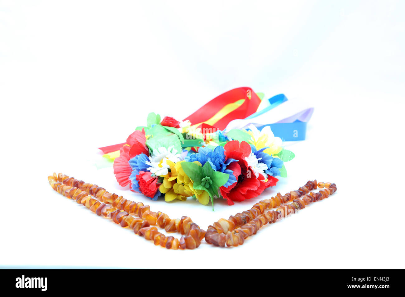 Ukrainian wreath and Ukrainian amber necklace Stock Photo - Alamy