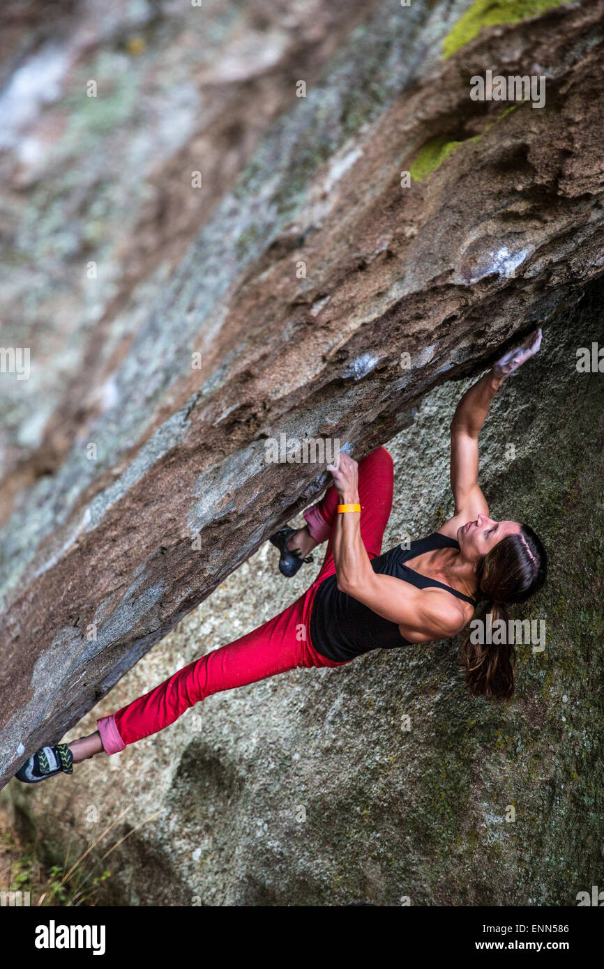 Strong female rock climbing Stock Photo Alamy