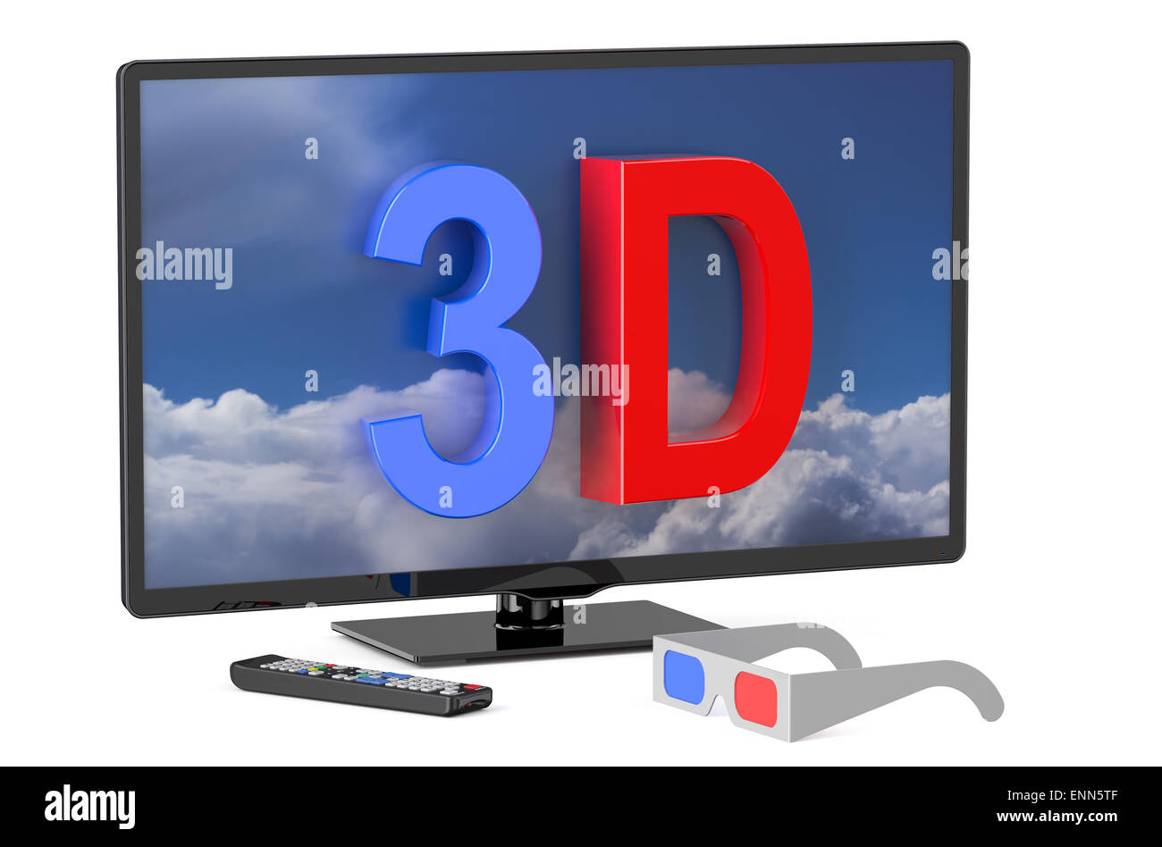 3D television and 3D glasses isolated on white background Stock Photo