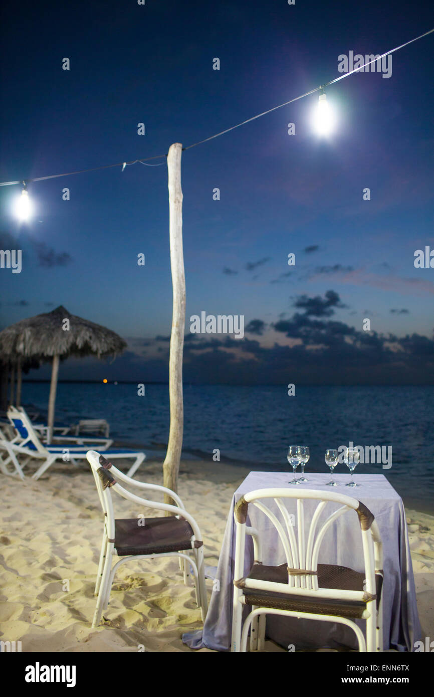 Ocean front dining, Cayo Coco, Cuba. Stock Photo