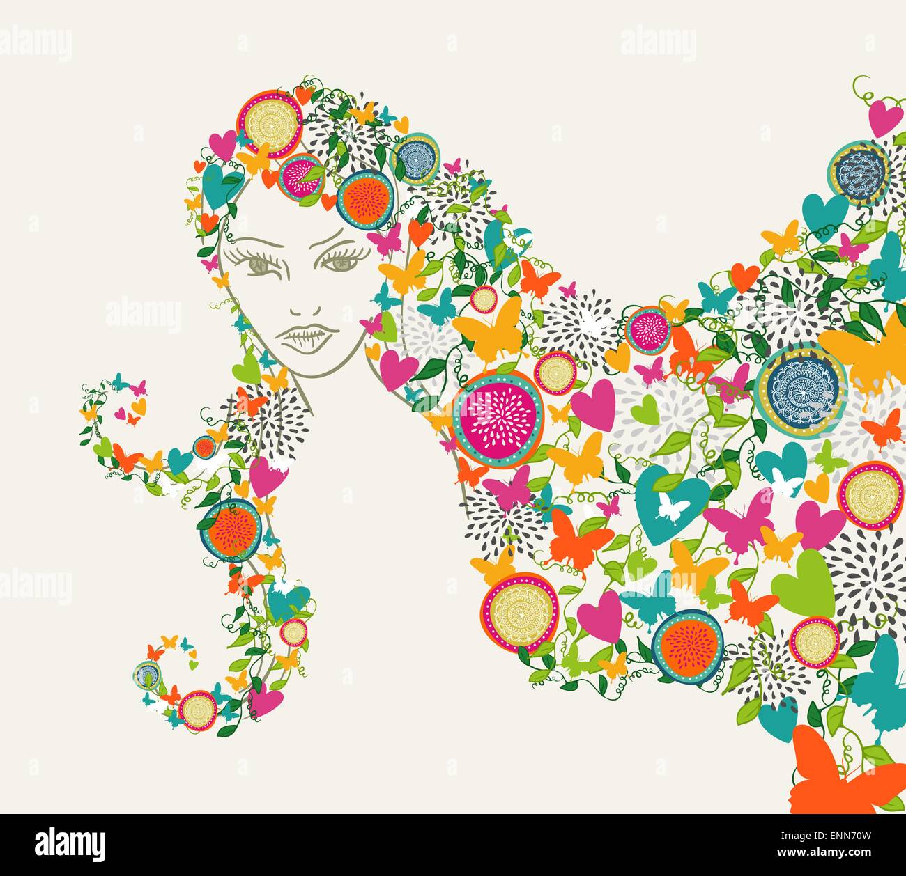Beautiful woman abstract flowers hair illustration Stock Vector Image & Art Alamy