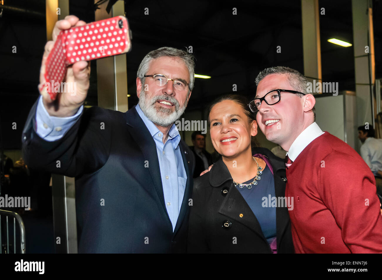 Gerry Adams, Mary Lou McDonald and Niall O Donnghaile (Sinn Fein) take a selfie Stock Photo