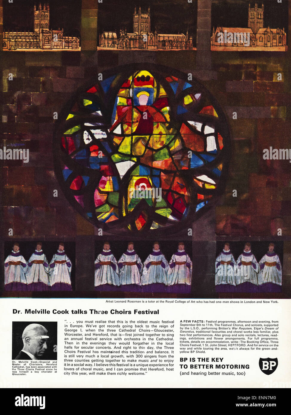 Vintage advert in 1960s magazine dated 1964 for BP featuring Three Choirs Festival Stock Photo