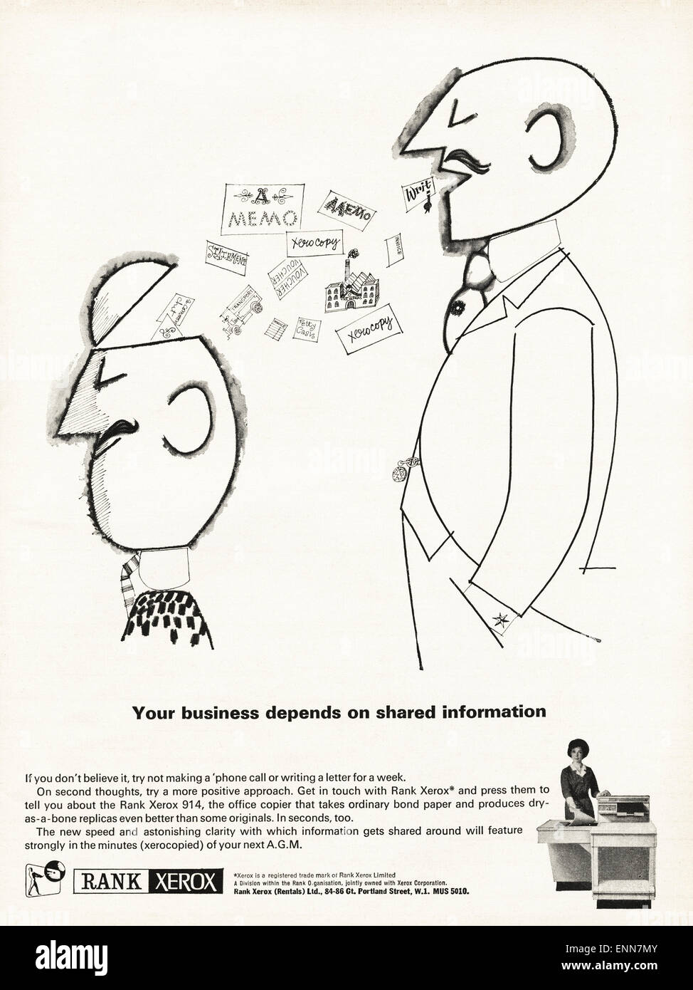 Vintage advert in 1960s magazine dated 1964 for RANK XEROX copiers Stock Photo