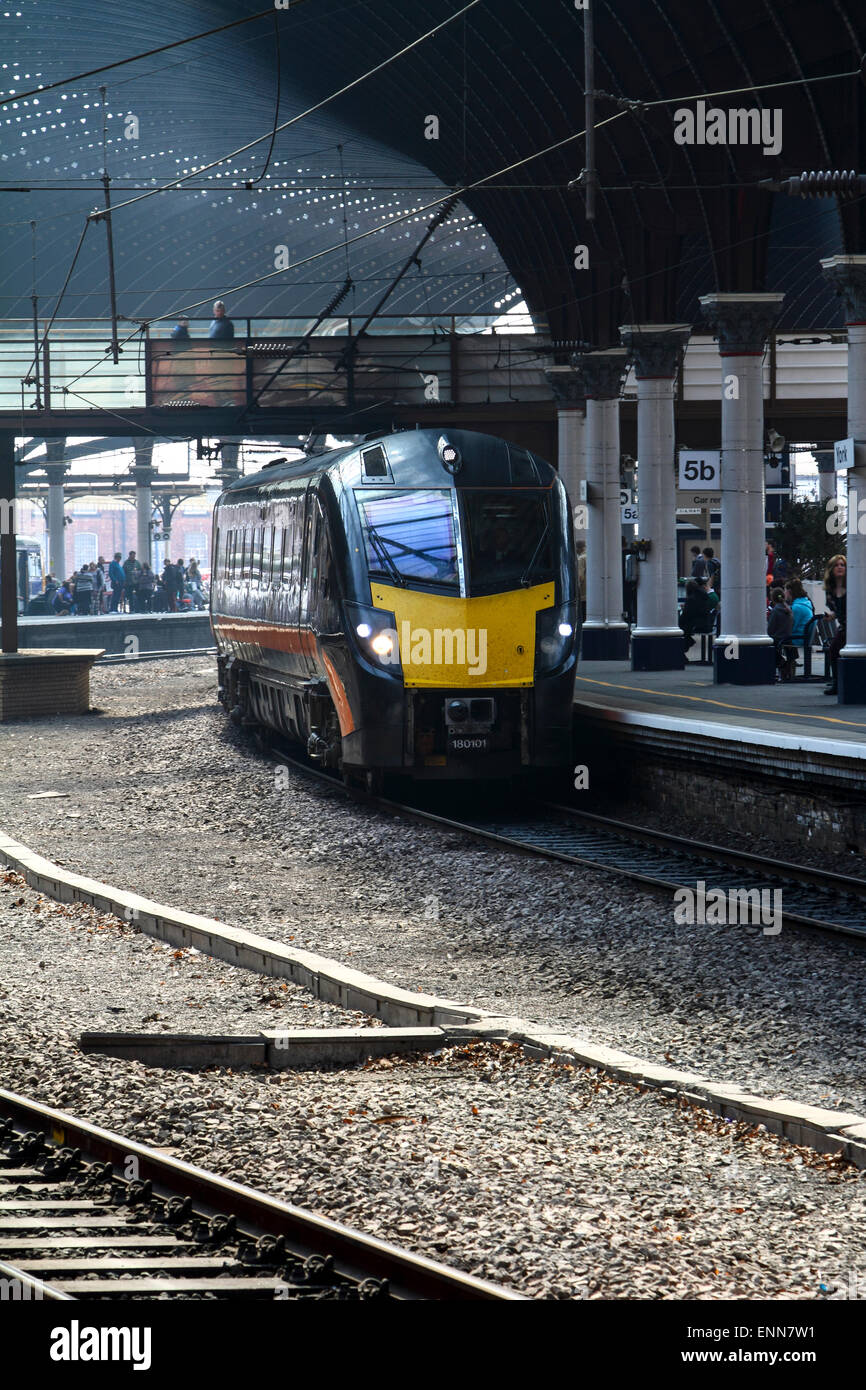 Train arriving at York train station Stock Photo Alamy