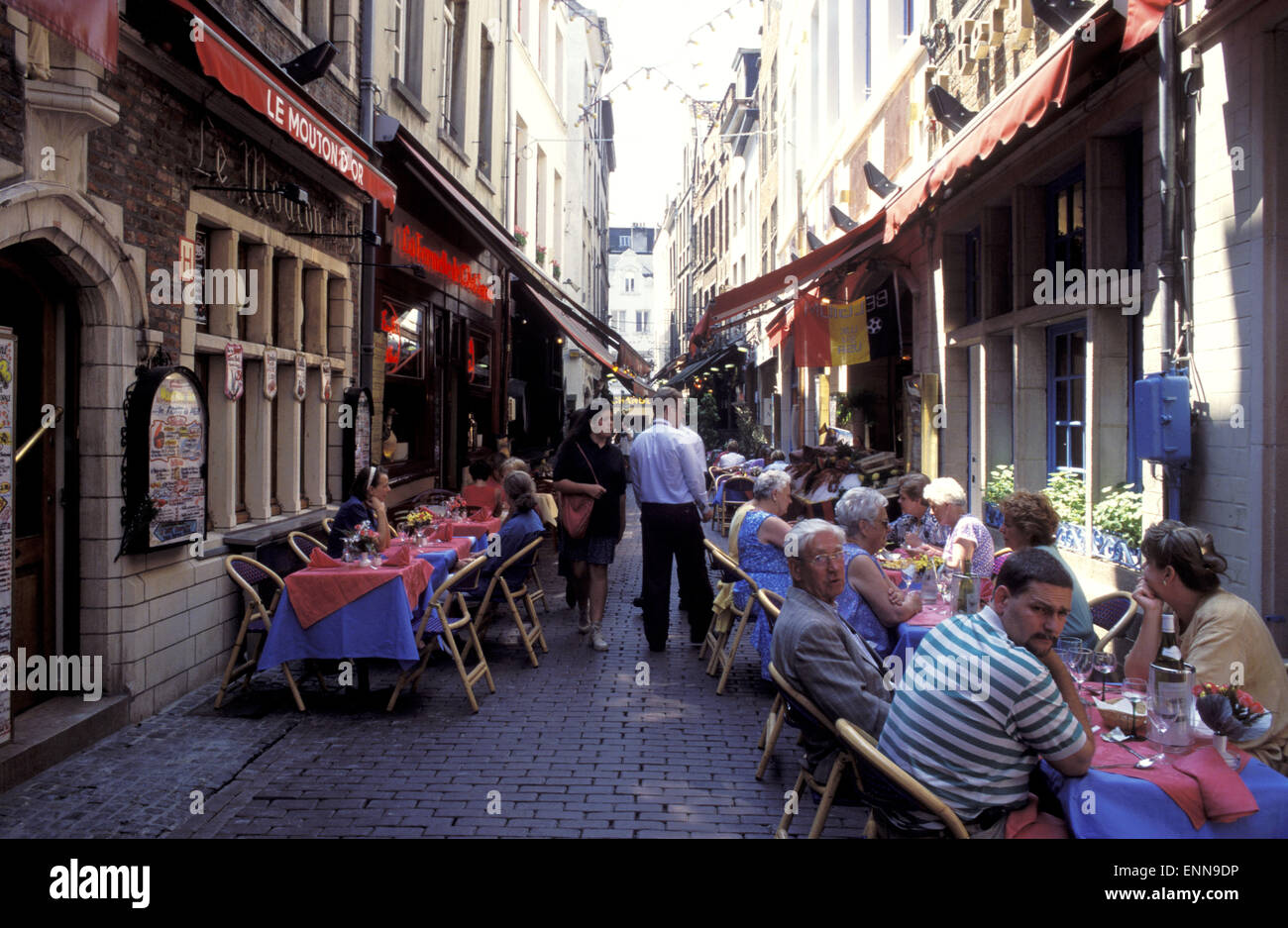 BEL, Belgium, Brussels, restaurants at the Petite Rue des Bouchers, Ilot Sacre.  BEL, Belgien, Bruessel, Restaurants in der Peti Stock Photo
