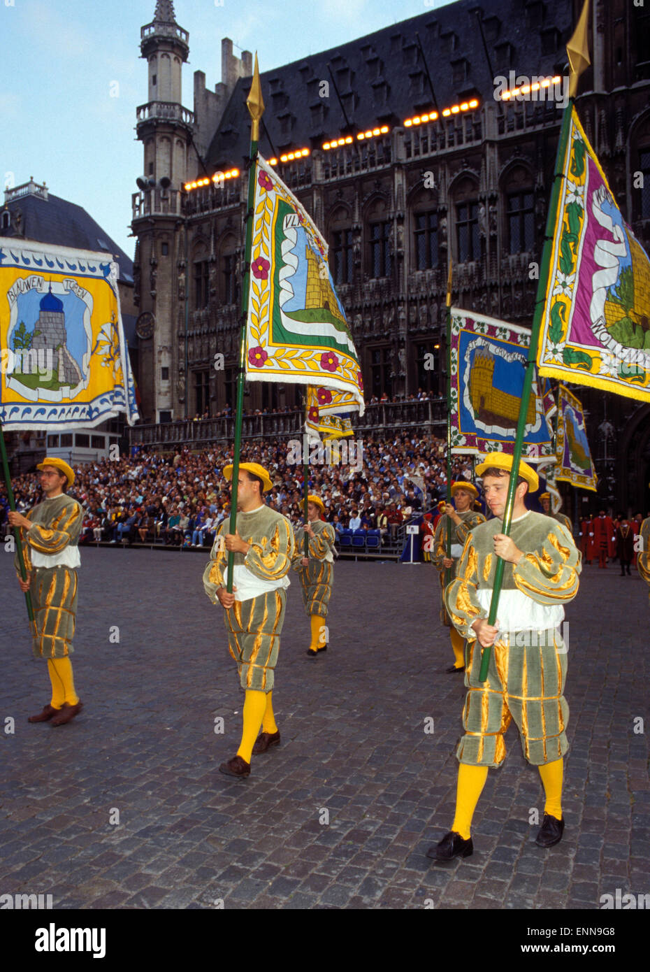 Europe, Belgium, Brussels, participants of the Ommegang festival at the Grand Place [The Ommegang was originally established to  Stock Photo