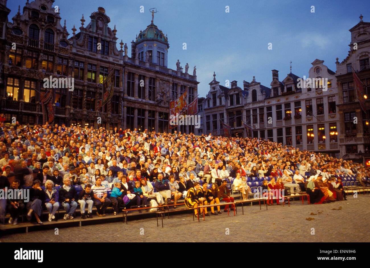 Europe, Belgium, Brussels, viewers at the Ommegang festival at the Grand Place [The Ommegang was originally established to comme Stock Photo