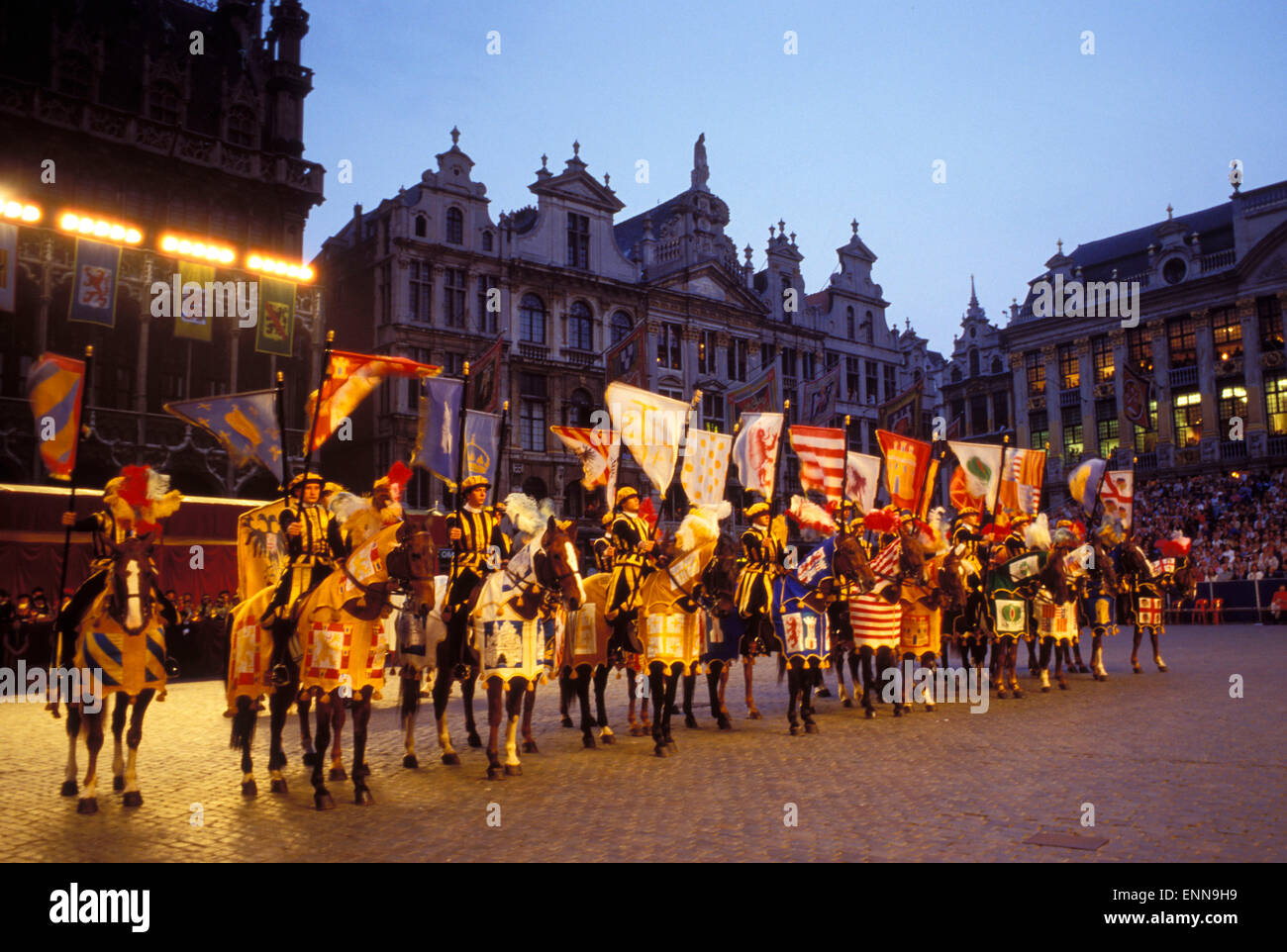 Europe, Belgium, Brussels, participants of the Ommegang festival at the Grand Place [The Ommegang was originally established to  Stock Photo