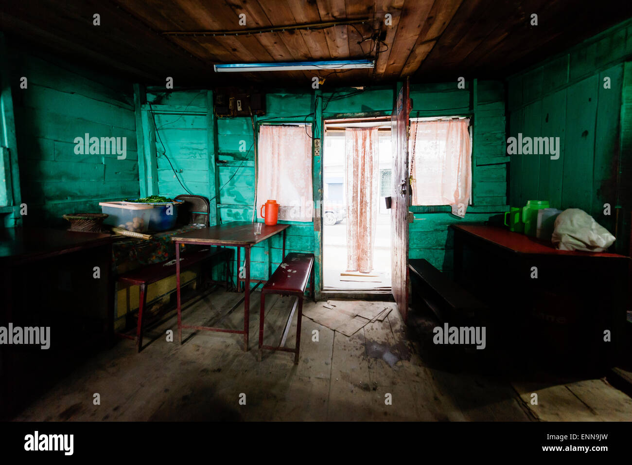 Interior of the Gurung Tea Shop in Darjeeling. Stock Photo