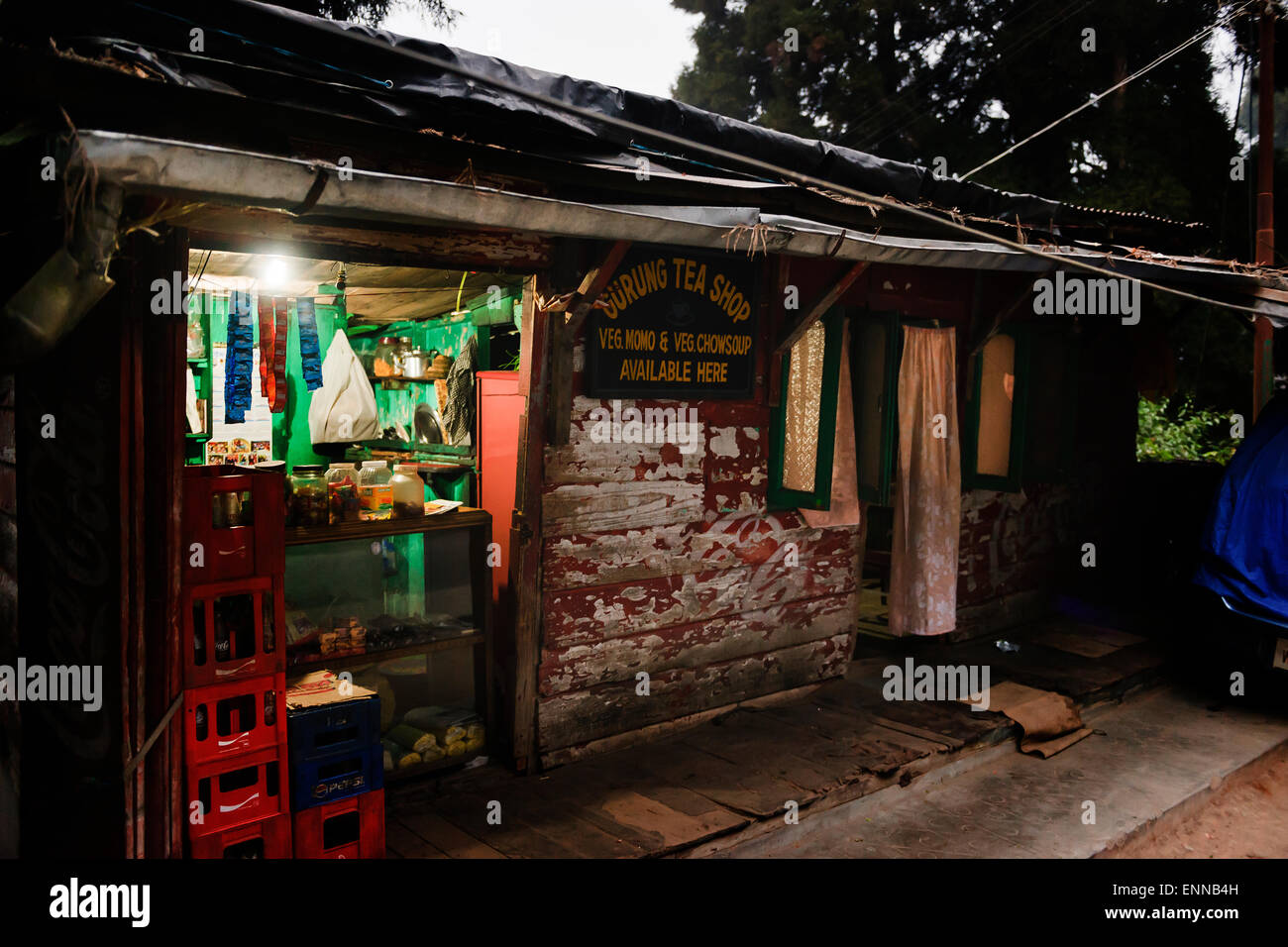 Exterior of the Gurung Tea Shop in Darjeeling. Stock Photo