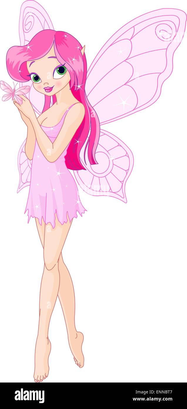 Cute pink fairy with butterfly Stock Vector Image & Art - Alamy
