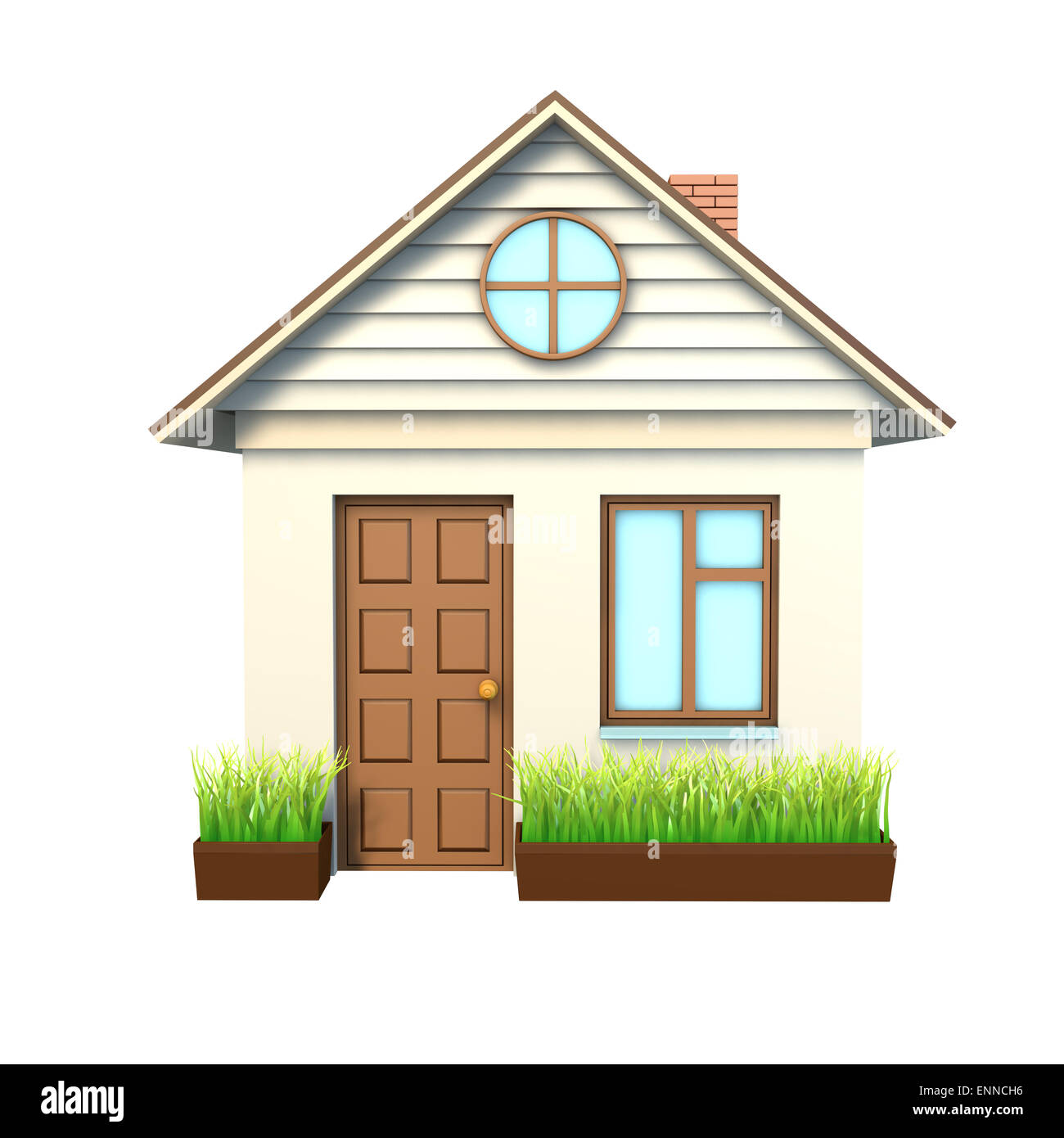White house with brown roof Stock Photo - Alamy