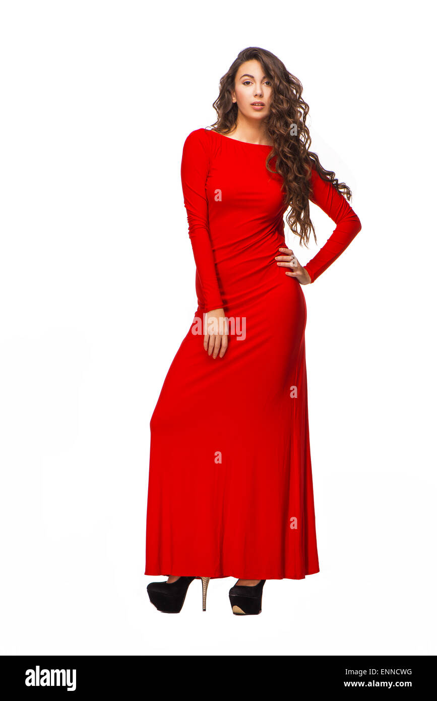 Beautiful young woman in red dress Stock Photo - Alamy