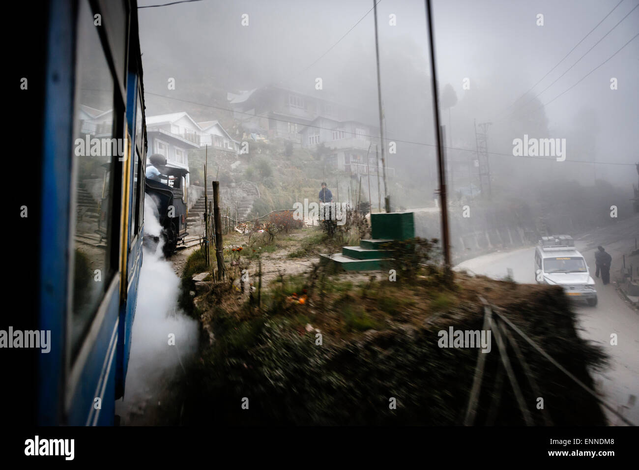 Aboard the Steam-powered 'Toy Train', Darjeeling. Stock Photo