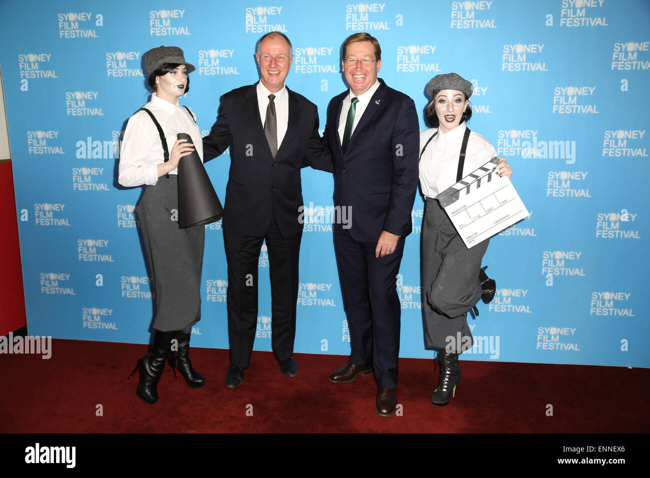 6 May 2015. 62nd Sydney Film Festival launch, L-R: Lexus Australia CEO Sean Hanley and Minister Troy Grant with ushers. Stock Photo