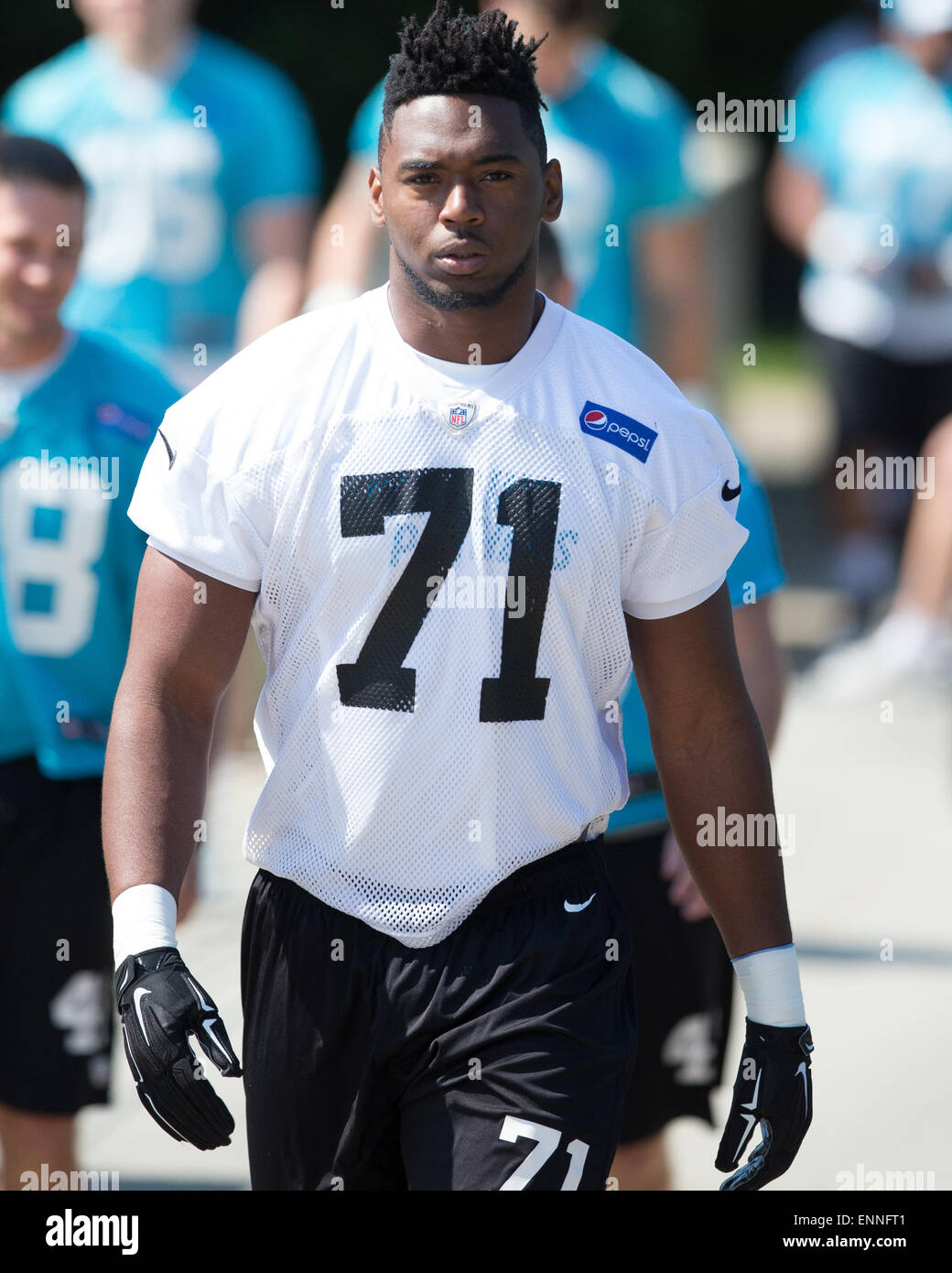 Charlotte, NC, USA. 08th May, 2015. NFL Carolina Panthers held Rookie  MINICAMP on May 8, 2015 at Panthers Practice Field Charlotte NC. Defensive  End number 71 Arthur Miley. Scott D Stivason/Cal Sport