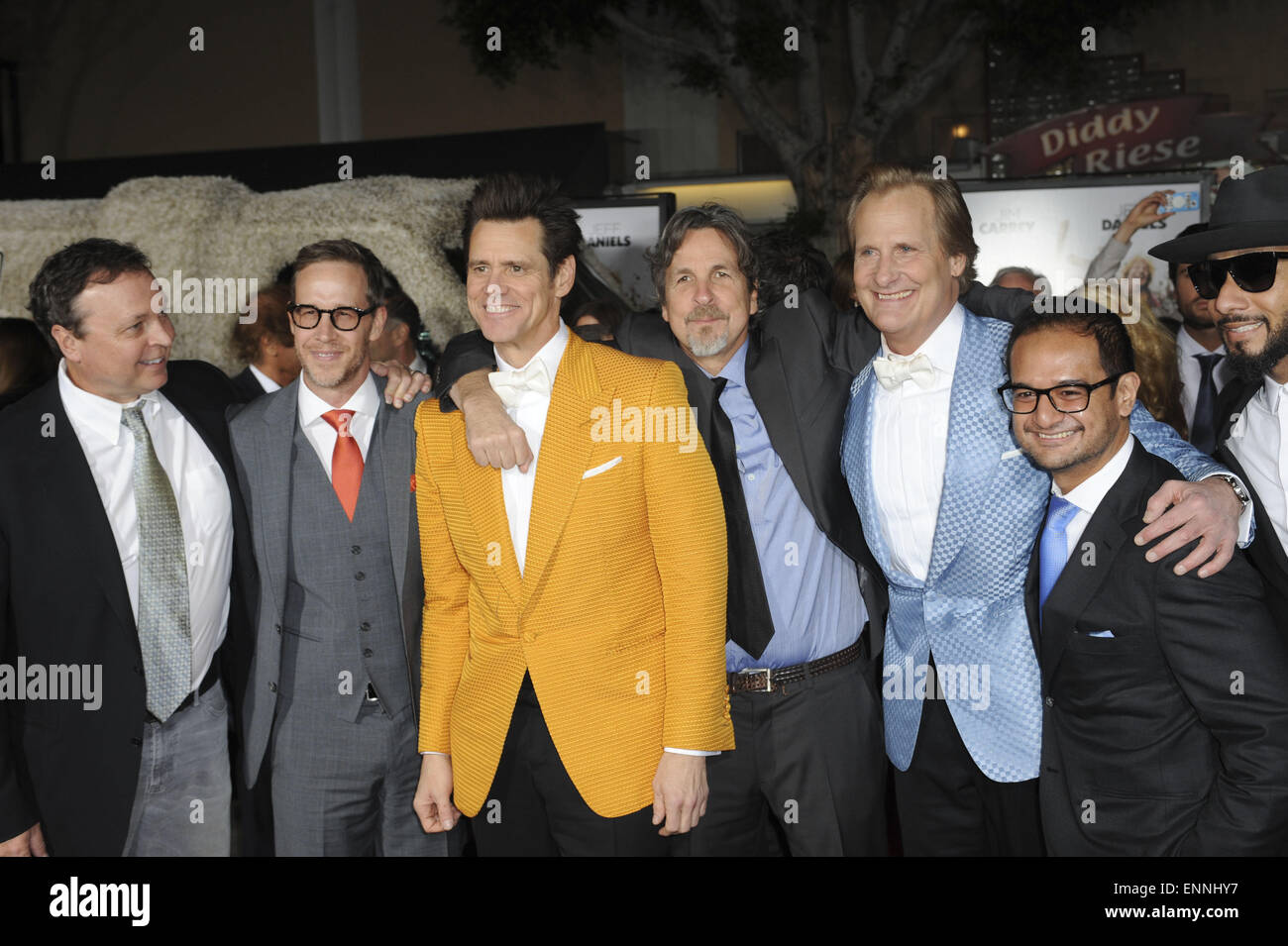 L.A. premiere of 'Dumb and Dumber' held at The Regency Village Theatre in Westwood - Red Carpet Arrivals  Featuring: Jim Carrey, Jeff Daniels, Peter Farrelly, Bobby Farrelly, Joey McFarland Where: Los Angeles, California, United States When: 03 Nov 2014 Stock Photo