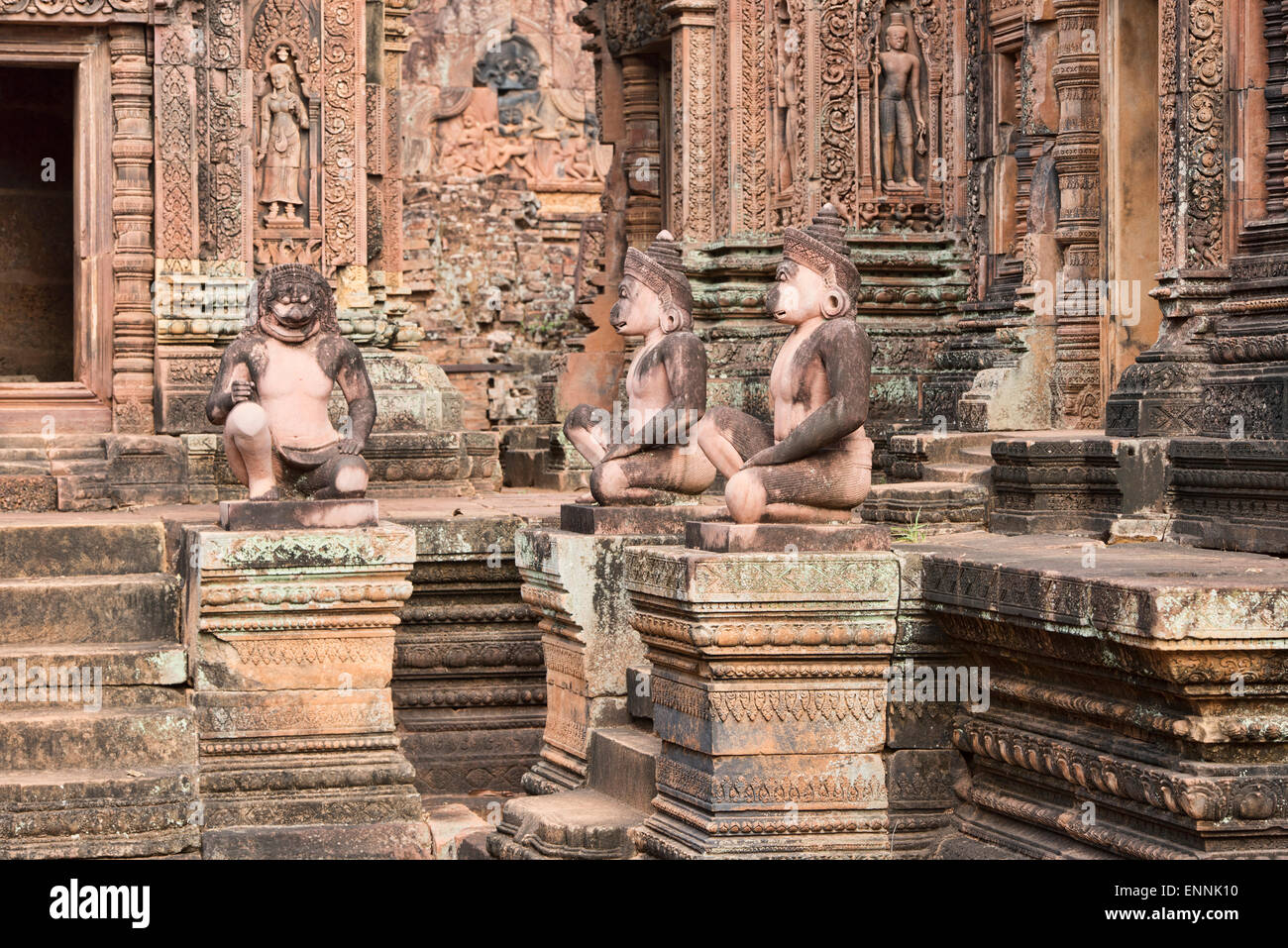 Monkey Statues At The Banteay Srei Temple At Angkor Wat In Siem
