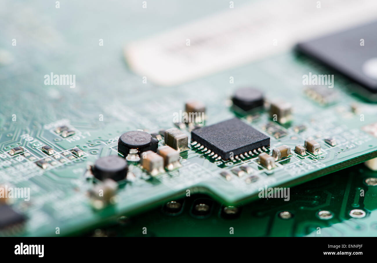 Circuit Board with a lot of different components (close-up shot Stock ...
