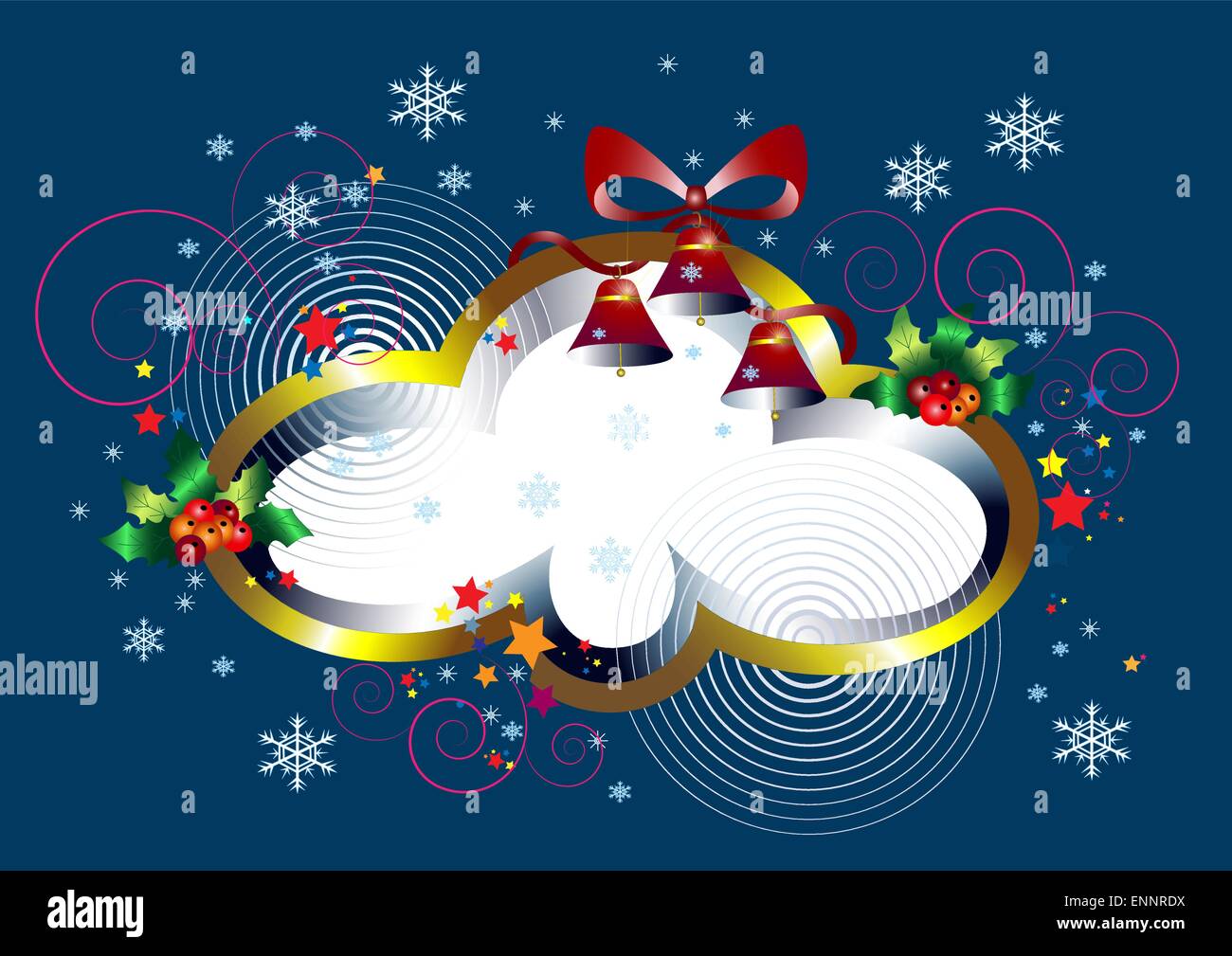 Christmas gold frame with red bow and holly wreath Stock Vector Image ...