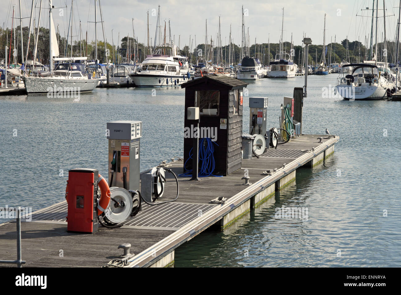Fuelling station, Chichester Marina, situated in Chichester Harbour, West Sussex, England Stock