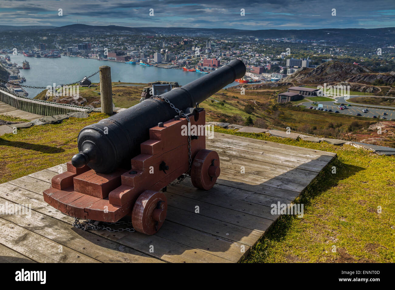 Canon on Signal Hill overlooking the city of St. John's, Newfoundland. Stock Photo