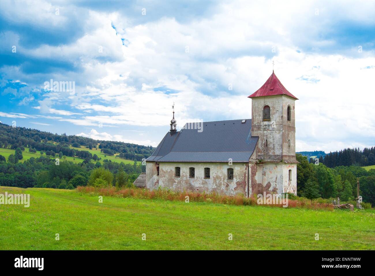 Small church in mountains with nice background Stock Photo - Alamy