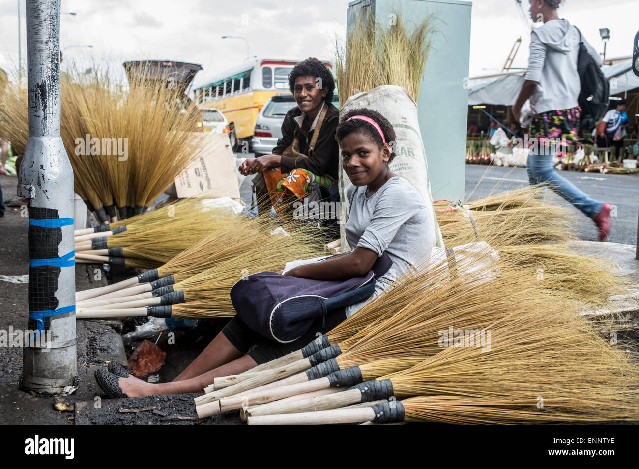 Brooms for sale. Suva market. Suva, Fiji Stock Photo Alamy