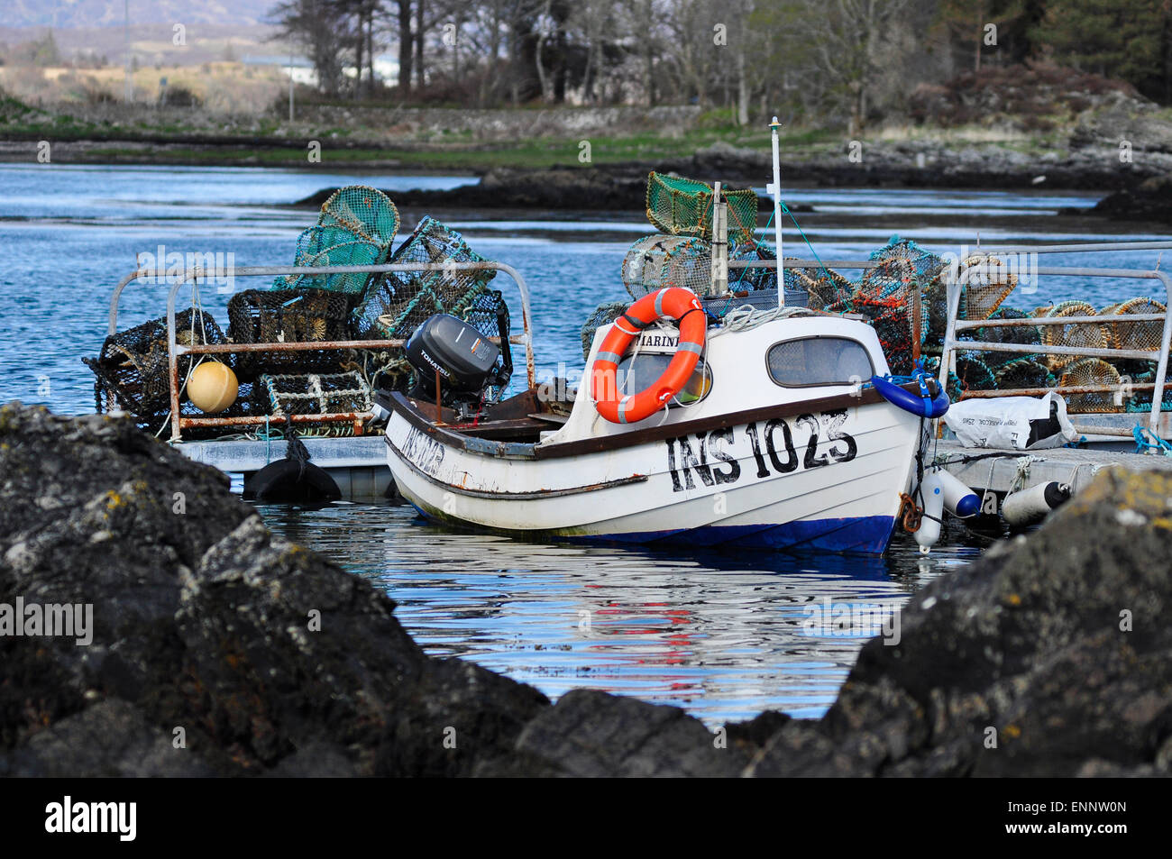 Fishing boats in the Armadale Bay, Isle of Skye, Western Scotland, UK Stock Photo