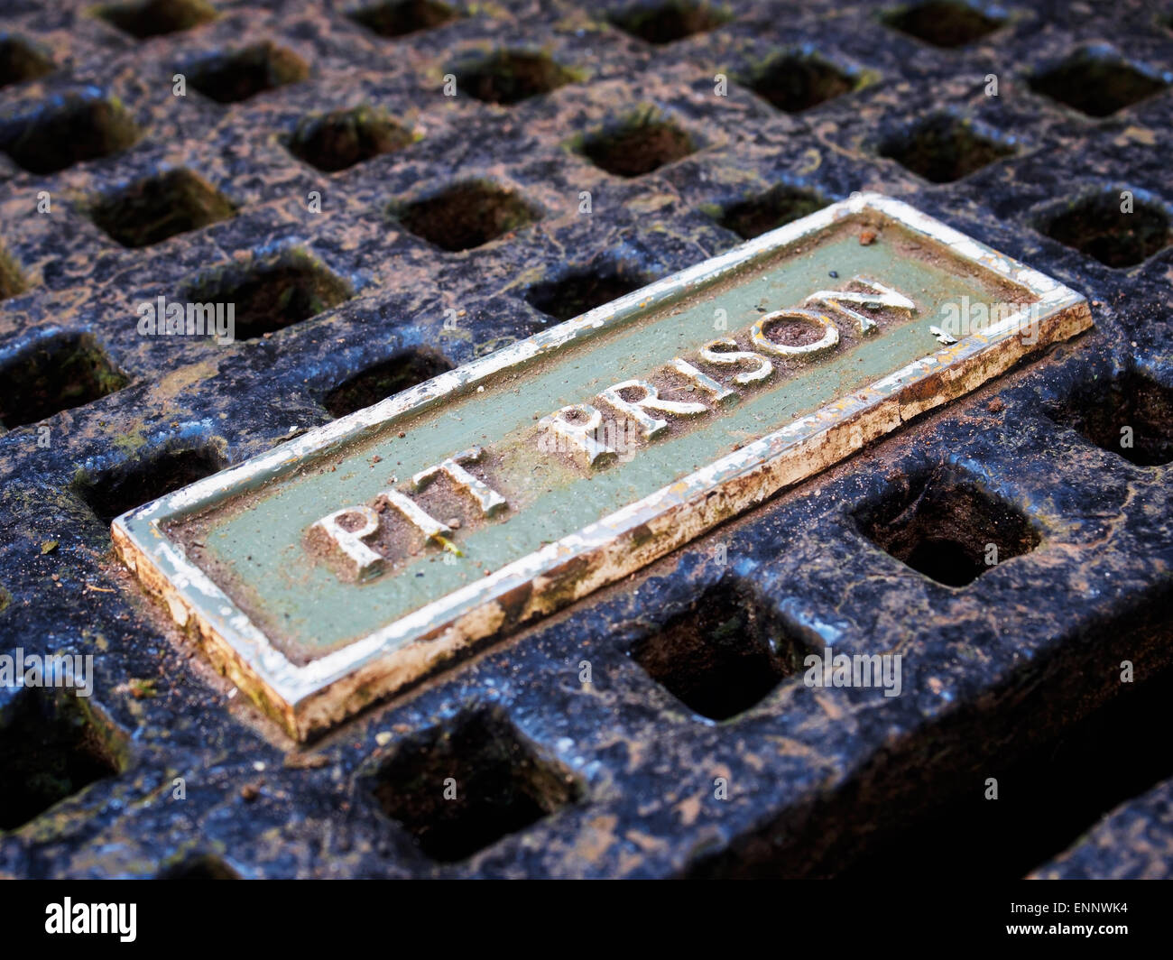 The iron grate over the pit prison in the medieval Hailes Castle, East