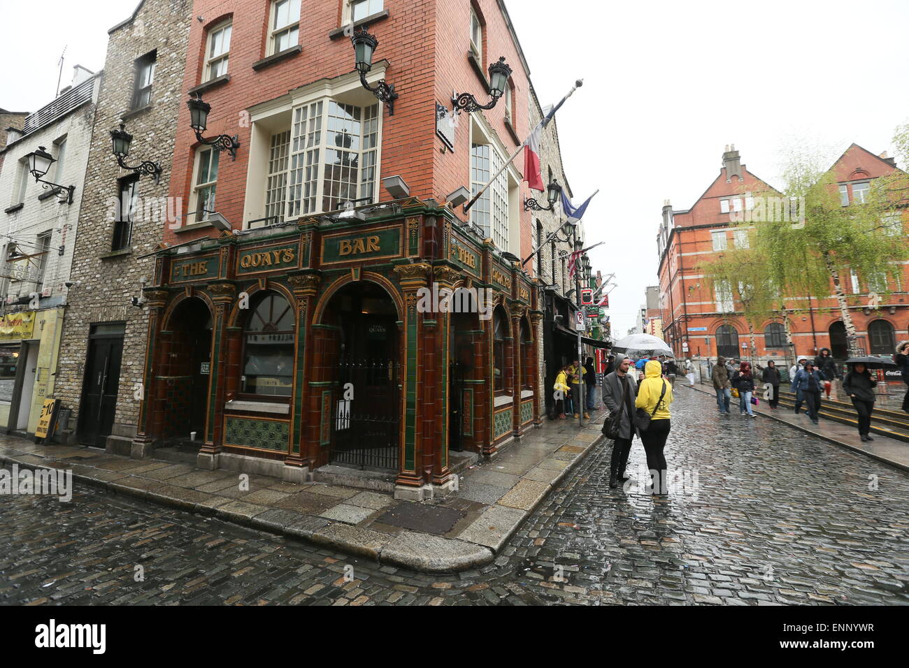 A view of The Quay's Bar in Temple Bar in Dublin city centre during a