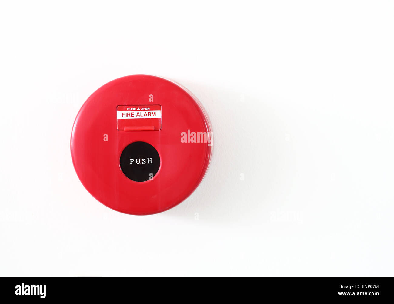 Fire alarm red circle box warning machine Stock Photo