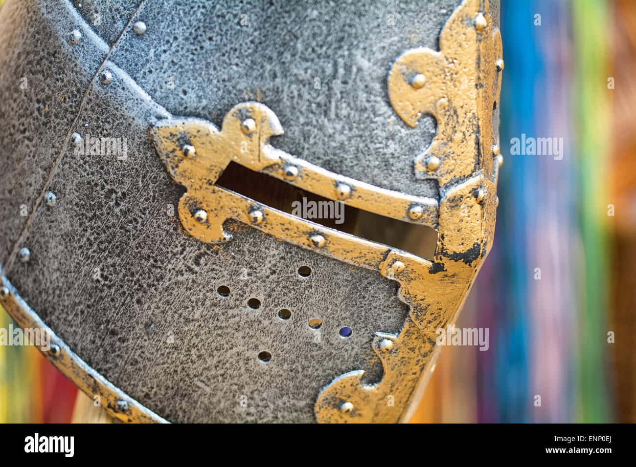 Knight helmet with colorfull background Stock Photo - Alamy