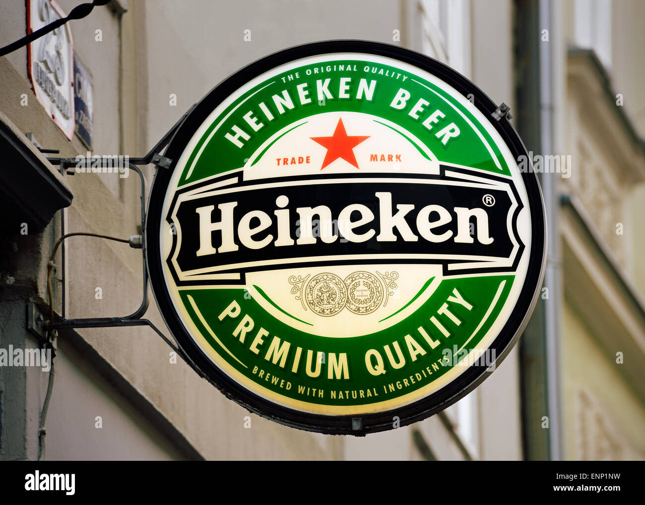 Heineken Sign Outside a Bar. Stock Photo