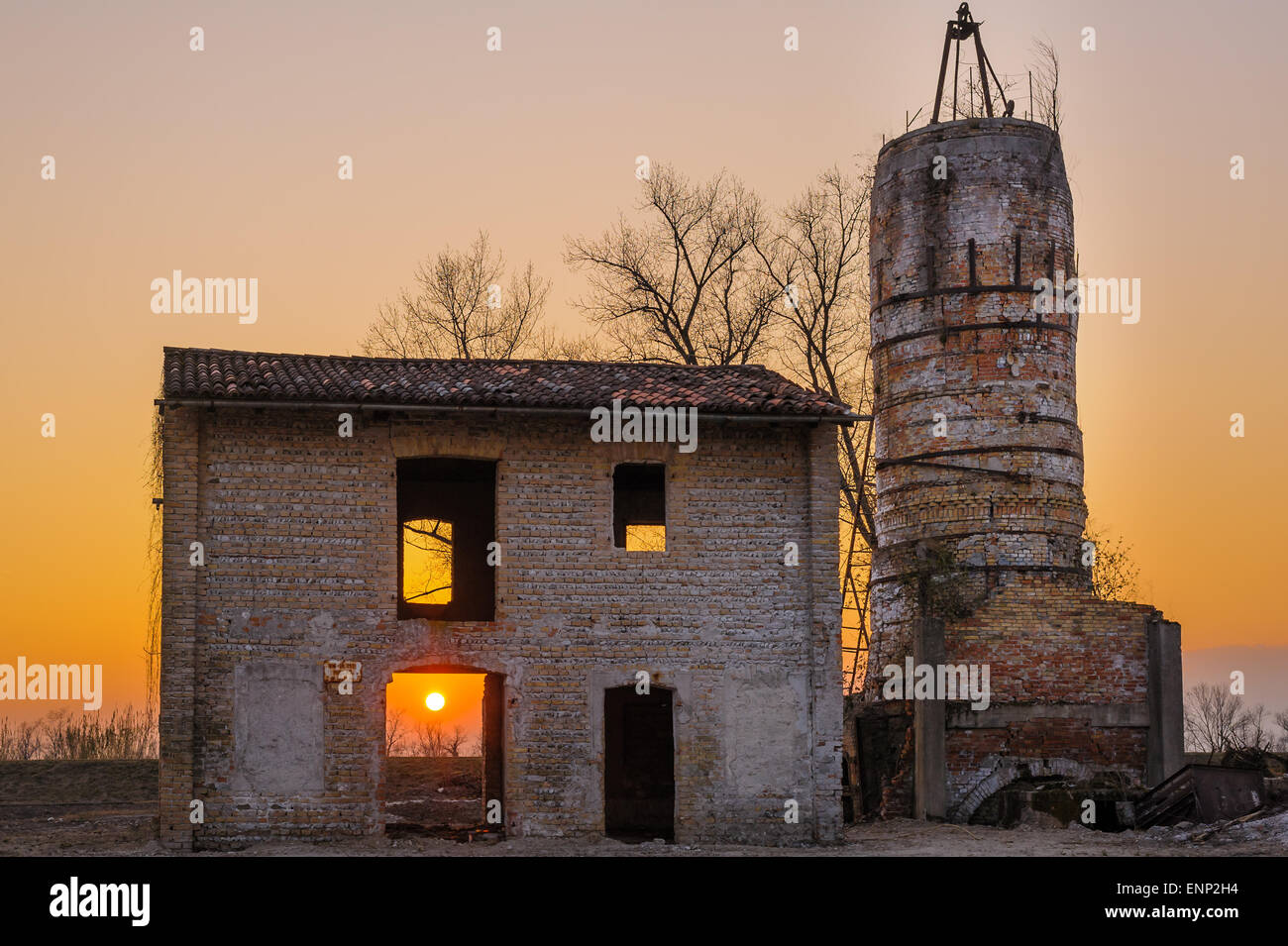 Abandoned brick kiln, at sunset Stock Photo