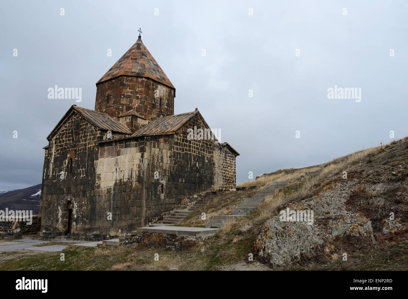Surb Arakelots (Holy Apostles) church in Sevanavank orthodox monastery,northwestern shore of Lake Sevan in Gegharkunik Province, Stock Photo